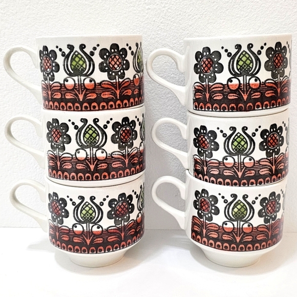 🇬🇧 Vintage Broadhurst Kathie Winkle "Romany" Tea Cup - Set of 6 - Picture 7 of 15